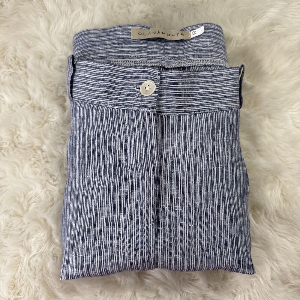 Claramonte Ankle Crop Pants 40 US 8 (29x25.5) Blue Pinstripe Pleat Cuffed Womens - Picture 7 of 9
